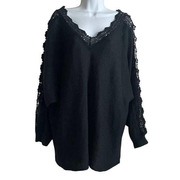 Cato Women Tunic Sweater 22/24 Black Crochet Lace Cut Out Sleeve Whimsigoth Boho - Picture 1 of 15